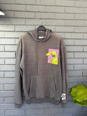 Nickelodeon Rugrats Reptar Hoodie L Gray 90s Retro Cartoon Streetwear Pullover